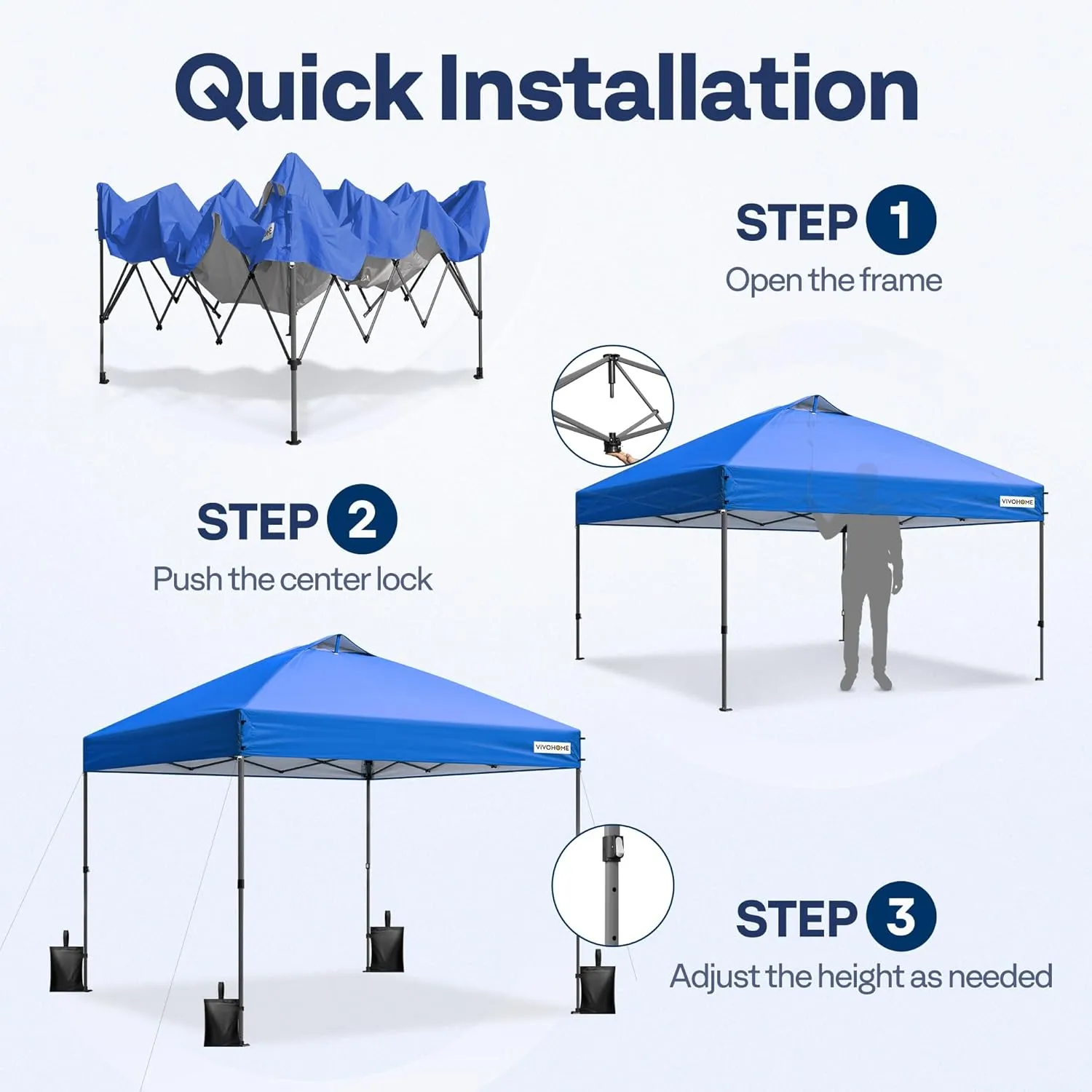 VIVOHOME 10x10ft Pop Up Canopy Tent One Push Setup Outdoor Portable Shelter Tent Heavy Duty with Wheel Carry Bag and 4 Sandbags, Blue
