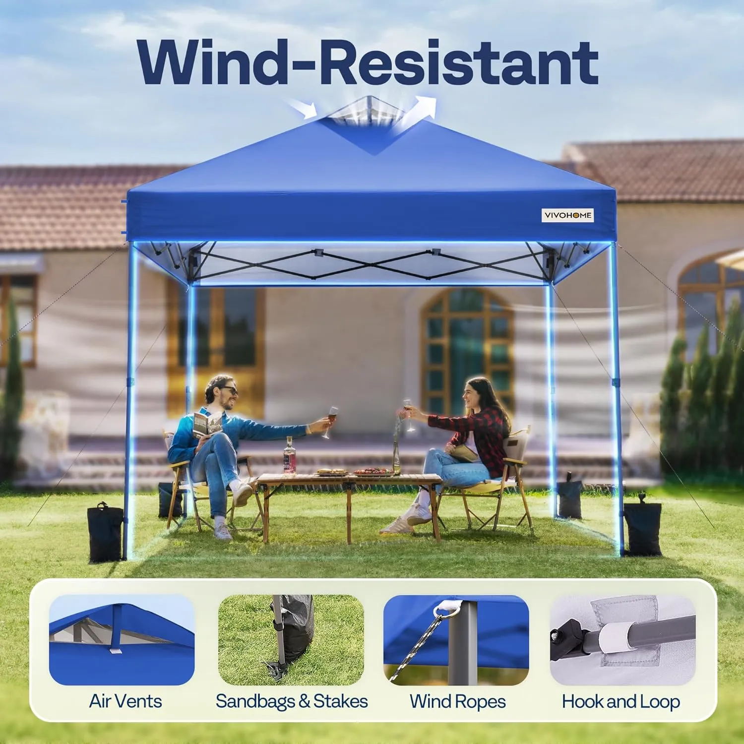 VIVOHOME 10x10ft Pop Up Canopy Tent One Push Setup Outdoor Portable Shelter Tent Heavy Duty with Wheel Carry Bag and 4 Sandbags, Blue