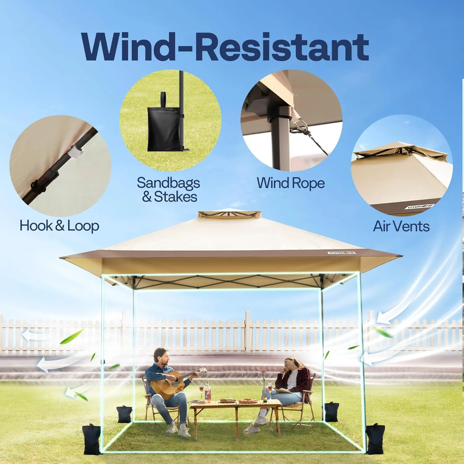 VIVOHOME10x10ft Pop Up Canopy Tent One Push Setup Outdoor Portable Shelter Tent Heavy Duty with Wheel Carry Bag and 4 Sandbags,2 Tiers Roof for Patio Garden Backyard, Beige