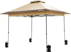VIVOHOME10x10ft Pop Up Canopy Tent One Push Setup Outdoor Portable Shelter Tent Heavy Duty with Wheel Carry Bag and 4 Sandbags,2 Tiers Roof for Patio Garden Backyard, Beige