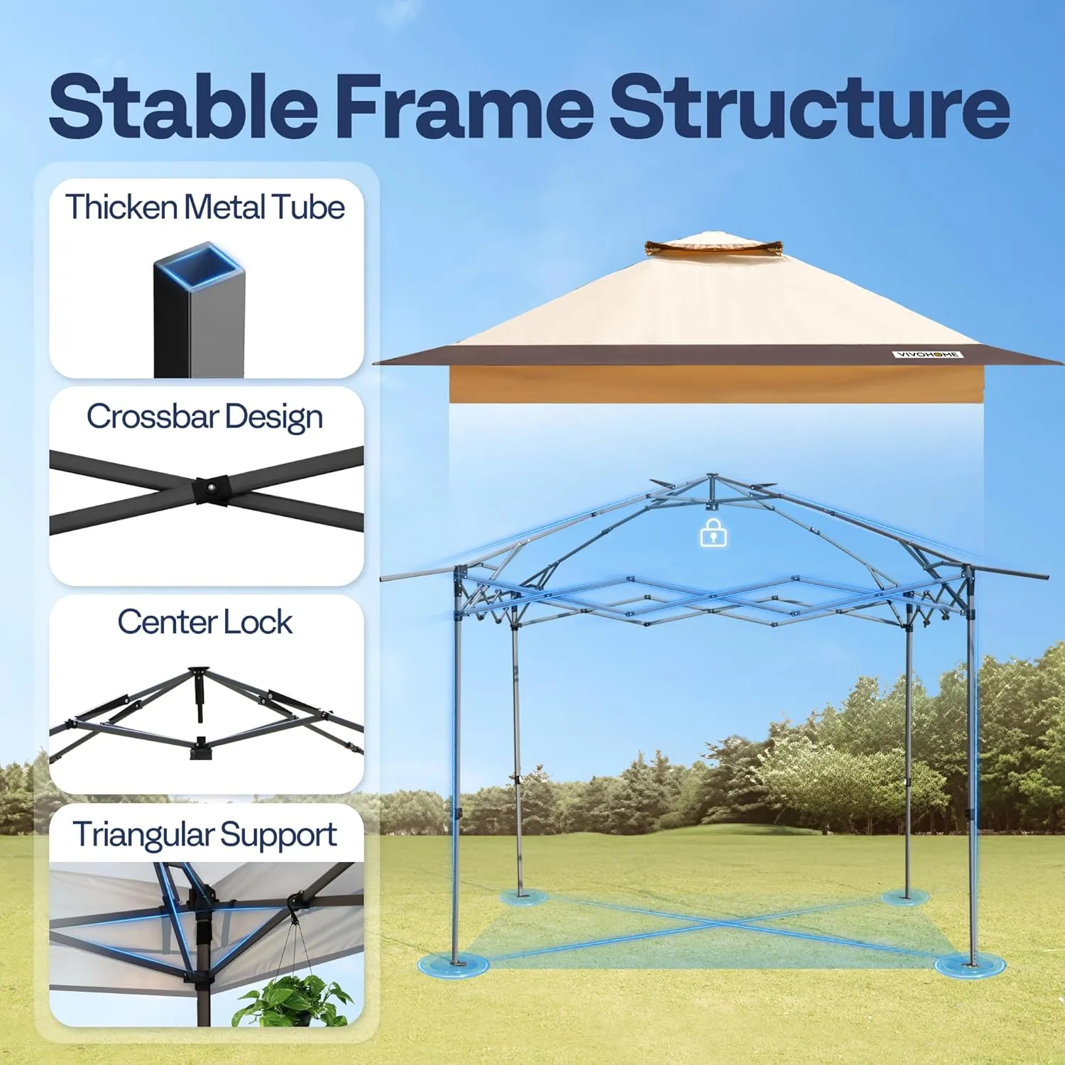 VIVOHOME10x10ft Pop Up Canopy Tent One Push Setup Outdoor Portable Shelter Tent Heavy Duty with Wheel Carry Bag and 4 Sandbags,2 Tiers Roof for Patio Garden Backyard, Beige
