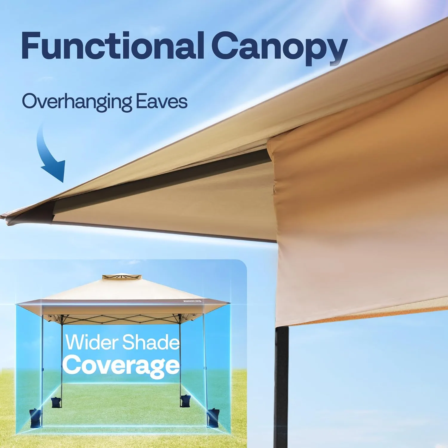 VIVOHOME10x10ft Pop Up Canopy Tent One Push Setup Outdoor Portable Shelter Tent Heavy Duty with Wheel Carry Bag and 4 Sandbags,2 Tiers Roof for Patio Garden Backyard, Beige