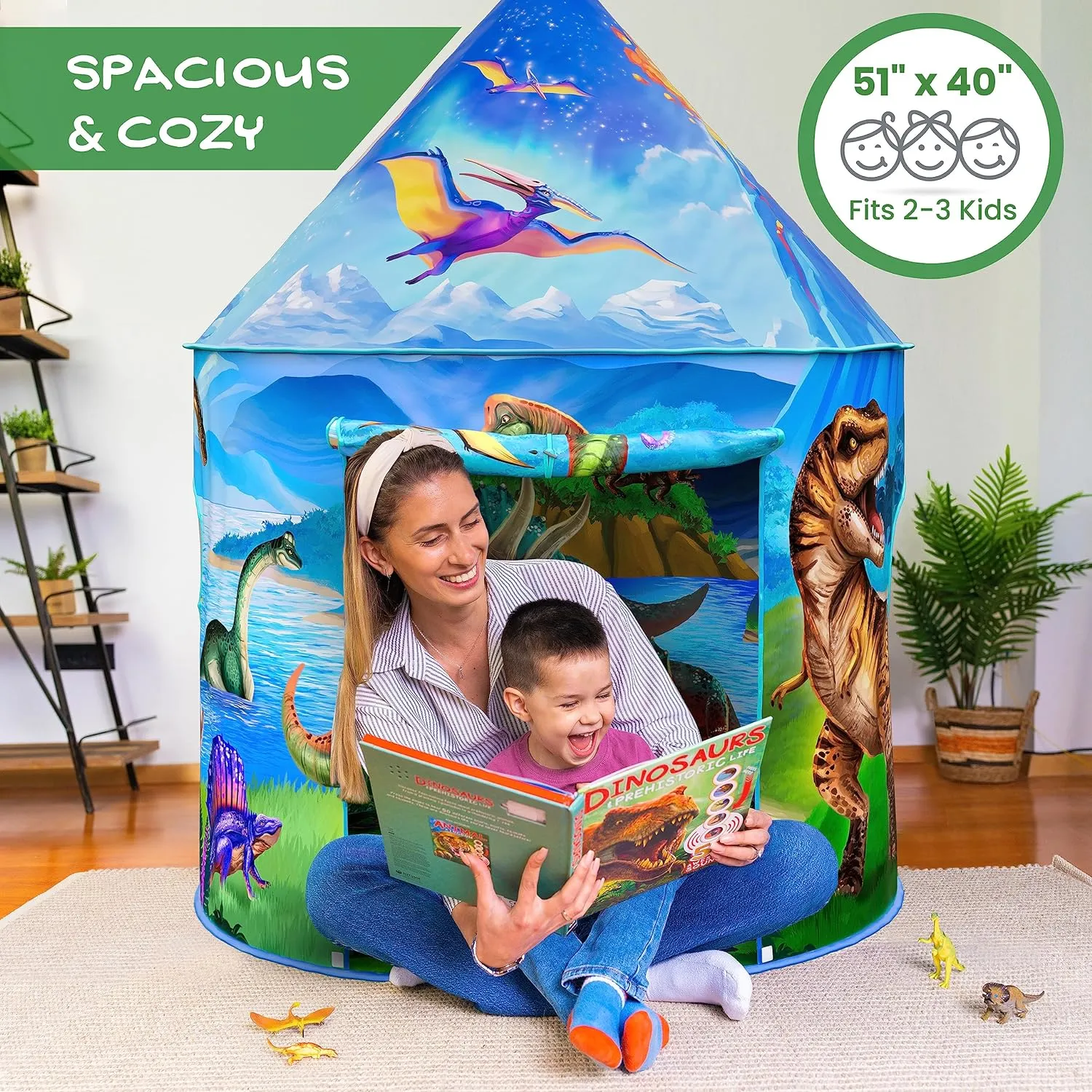 W&O Dino Paradise Play Tent with Roar Button - Epic Pop Up Tent for Boys & Girls - Perfect for Indoor & Outdoor Adventures