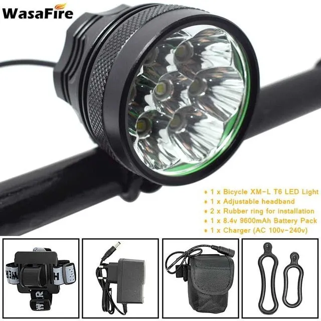 WasaFire 10000 Lumen Bicycle Light 7* XML T6 Bike Headlight Cycling LED MTB Bike Front Light   Rechargeable 18650 Battery Pack