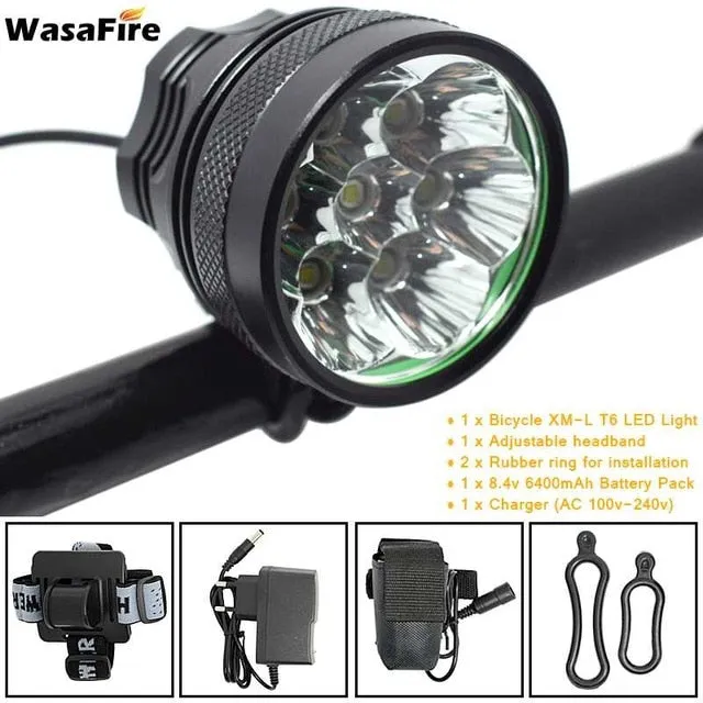 WasaFire 10000 Lumen Bicycle Light 7* XML T6 Bike Headlight Cycling LED MTB Bike Front Light   Rechargeable 18650 Battery Pack