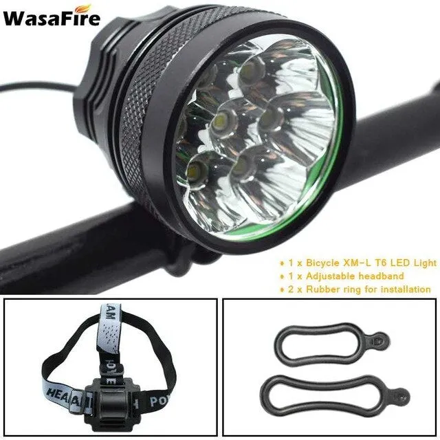 WasaFire 10000 Lumen Bicycle Light 7* XML T6 Bike Headlight Cycling LED MTB Bike Front Light   Rechargeable 18650 Battery Pack