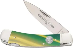 WHISKEY BENT HAT CO. Traditional Lock Blade Folding Pocket Knife 3.75" Closed Length 440C Stainless Steel Blade (Green Gold Opal)