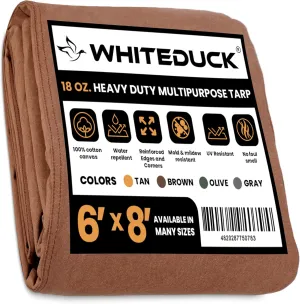 WHITEDUCK 6'x8' Canvas Tarp 18 oz/37 Mil Heavy Duty Waterproof UV Resistant, Rustproof Grommets, Industrial & Commercial Use Cloth Tarp (Finished Size: 5'6"x7'6", Brown)