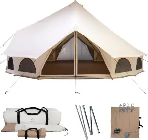 WHITEDUCK Avalon Optimus Canvas Bell Tent 23' (7M)- Luxury All Season Tent for Camping & Glamping Made from Premium & Breathable 100% Cotton Canvas w/Stove Jack, Mesh