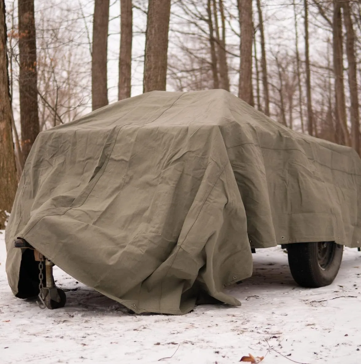 WHITEDUCK Canvas Tarp 18 oz. Heavy Duty Waterproof UV Resistant, Rustproof Grommets, Industrial & Commercial Use Cloth Tarp (Cut Size: 10'x14', Finished Size: 9'6"x13'6", Olive Drab)