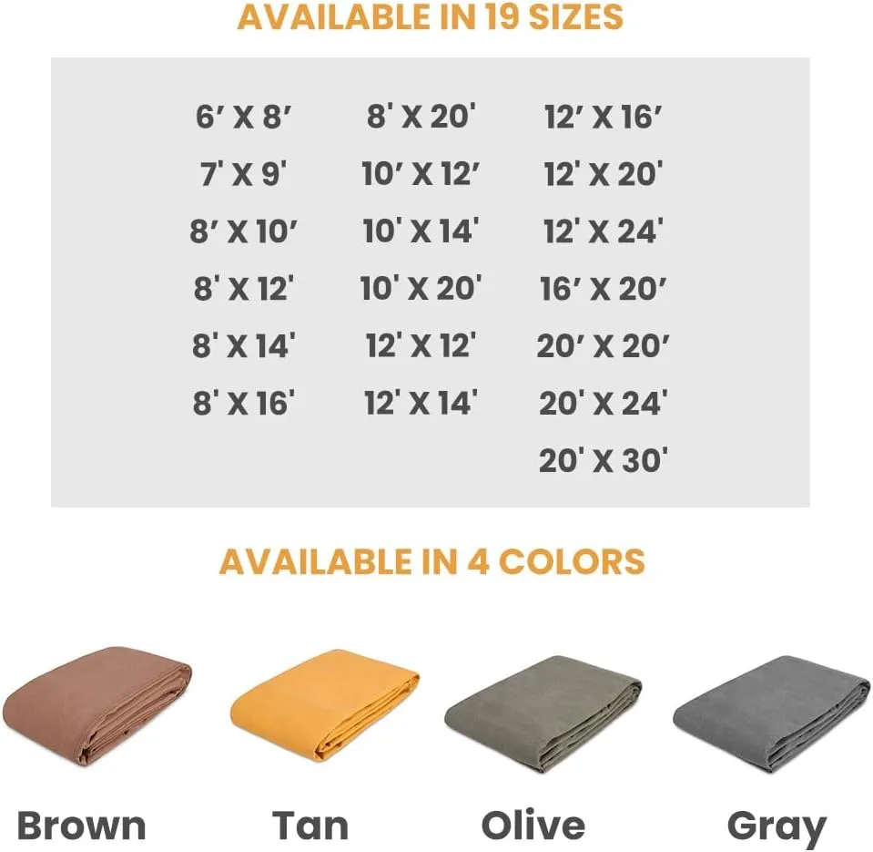 WHITEDUCK Canvas Tarp 18 oz. Heavy Duty Waterproof UV Resistant, Rustproof Grommets, Industrial & Commercial Use Cloth Tarp (Cut Size: 8'x12', Finished Size: 76x11'6, Brown)