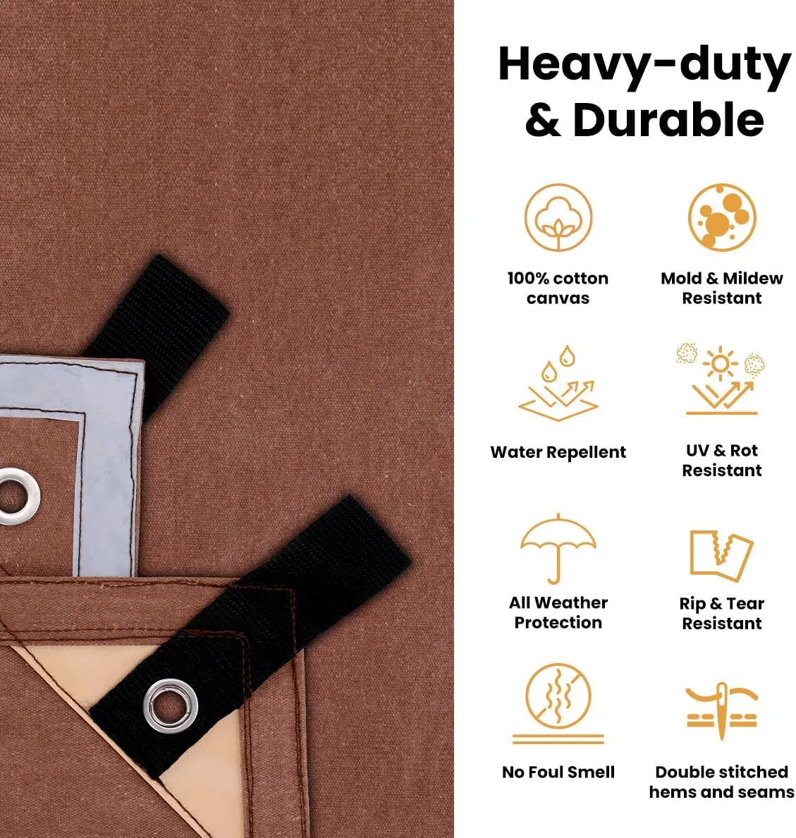 WHITEDUCK Canvas Tarp 18 oz. Heavy Duty Waterproof UV Resistant, Rustproof Grommets, Industrial & Commercial Use Cloth Tarp (Cut Size: 8'x12', Finished Size: 76x11'6, Brown)