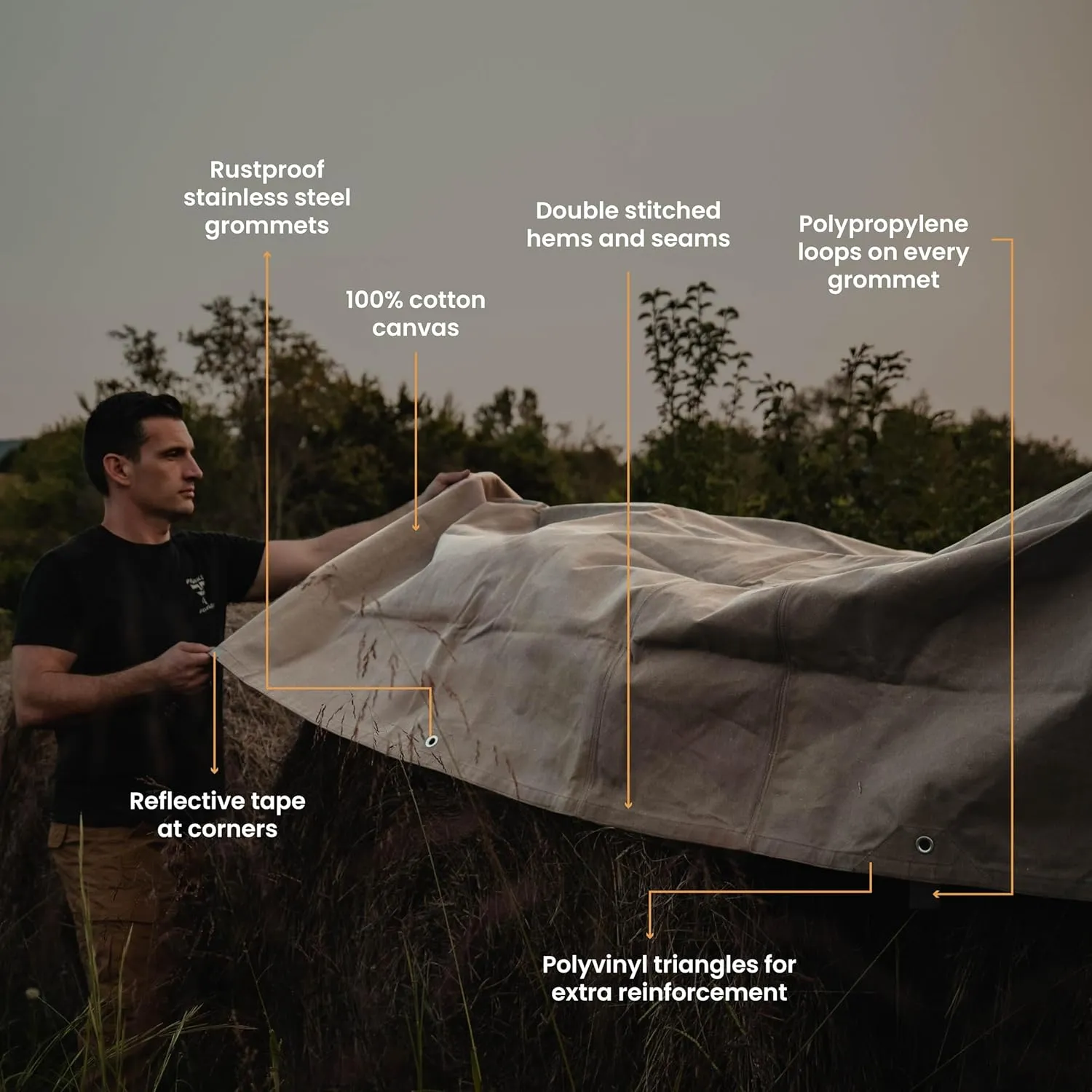 WHITEDUCK Canvas Tarp 18 oz. Heavy Duty Waterproof UV Resistant, Rustproof Grommets, Industrial & Commercial Use Cloth Tarp (Cut Size: 8'x12', Finished Size: 76x11'6, Brown)