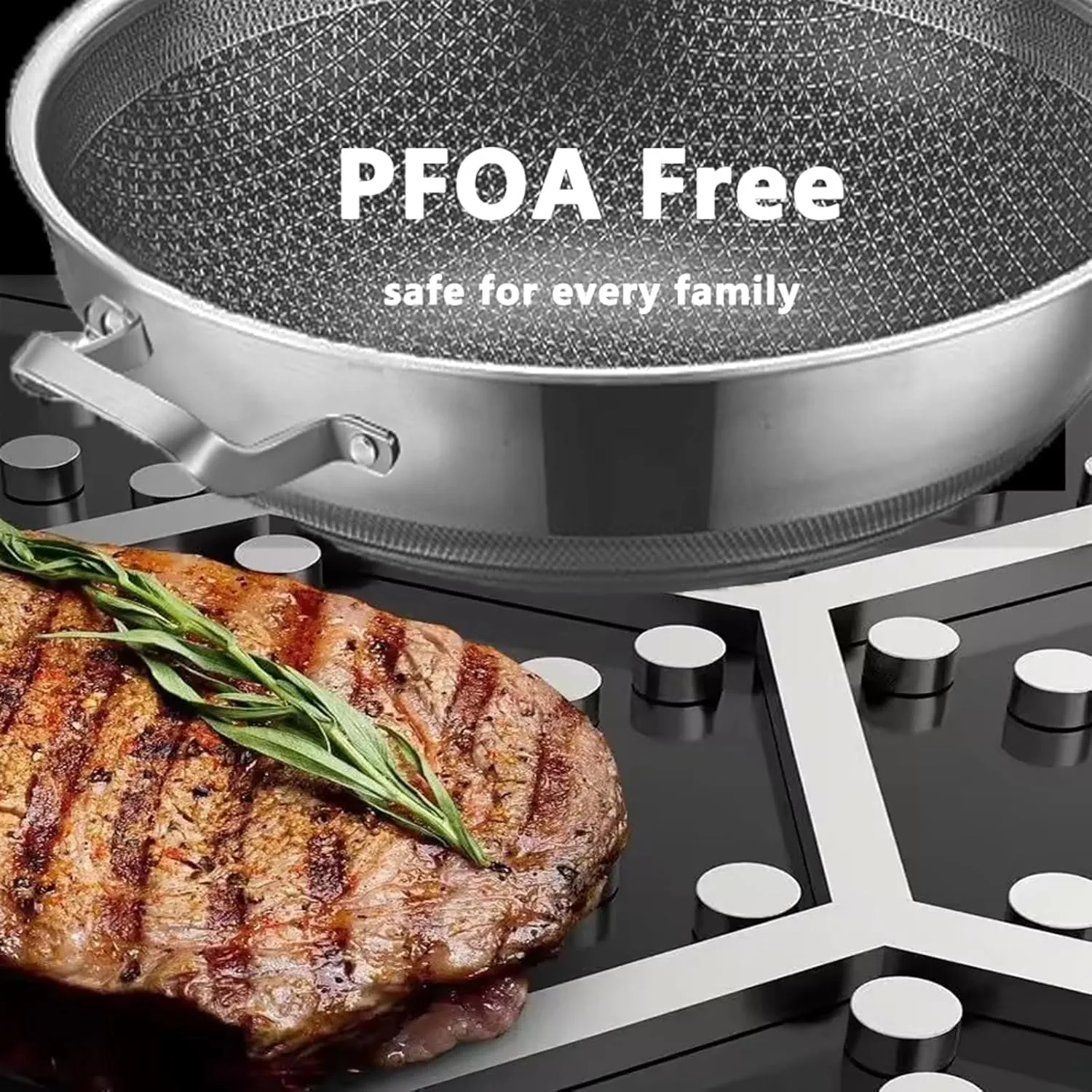 Wok Pan,Hybrid Nonstick 14 Inch Wok with Lid,Induction Non Stick Stainless Steel Large Deep Woks&Stir-Fry Pans,Stay-Cool Handle Skillets,PFOA Free Cookware,14 Inch Wok Pan