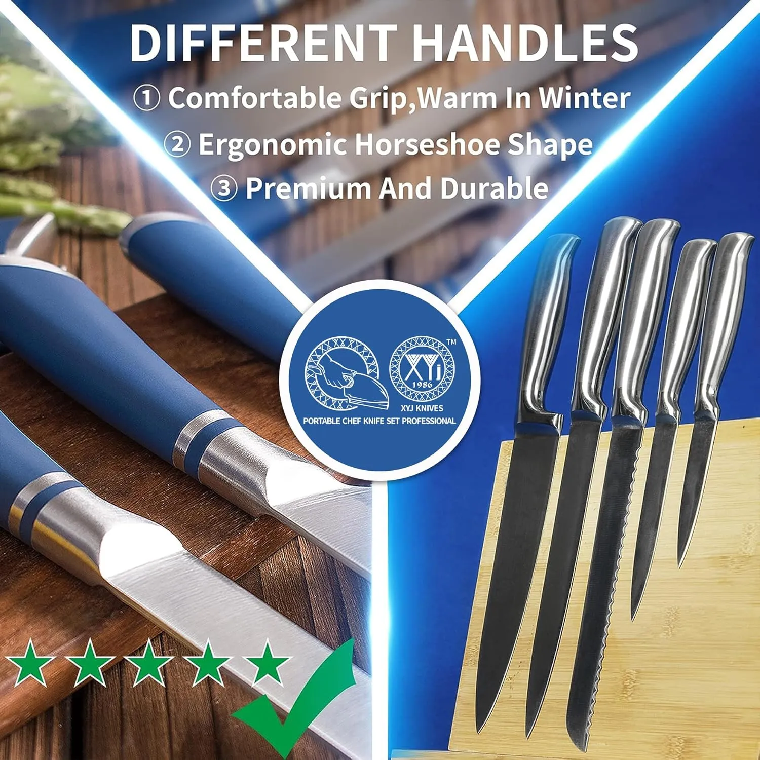 XYJ Knives,Professional Knife Sets for Master Chefs,12-pcs Chef Knife Set with Bag,Meat Cleaver Butcher for Camping