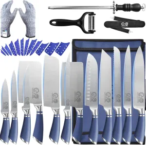 XYJ Knives,Professional Knife Sets for Master Chefs,12-pcs Chef Knife Set with Bag,Meat Cleaver Butcher for Camping
