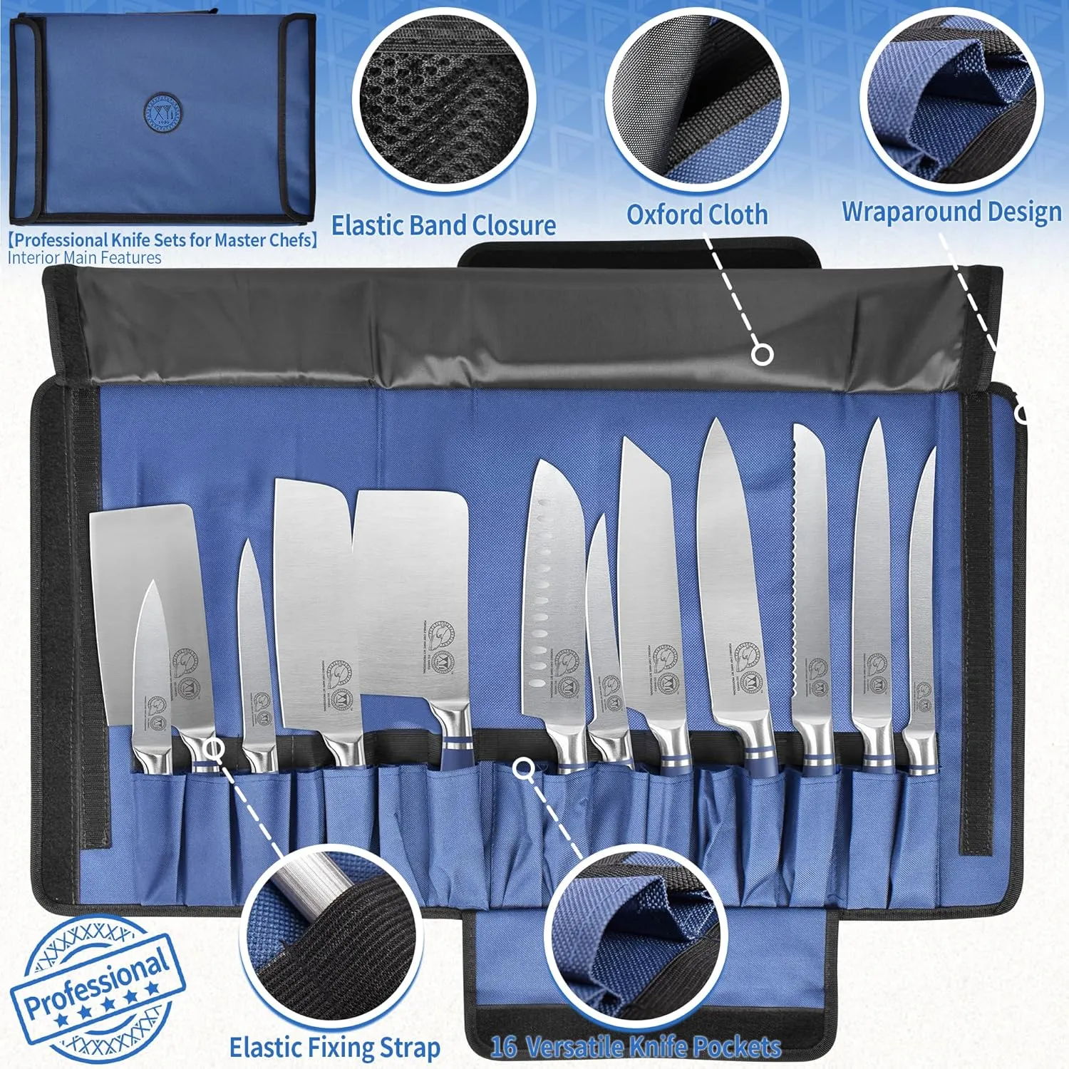 XYJ Knives,Professional Knife Sets for Master Chefs,12-pcs Chef Knife Set with Bag,Meat Cleaver Butcher for Camping