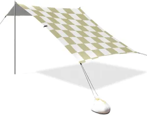 Yellow and White American Plaid Designed UPF50 Beach Cabana Tent Easy Setup Shade Sun Shelter with Sand Pockets for Camping, Picnics, Backyard sombrillas para Playa