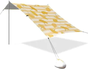 Yellow White Striped Ginkgo Biloba Leaf Designed UPF50  Protection Beach Tent & Canopy Water-Resistant Sun Shelter with Sandbags and Shovel for Camping, Picnics, Backyard & Fishing carpas para