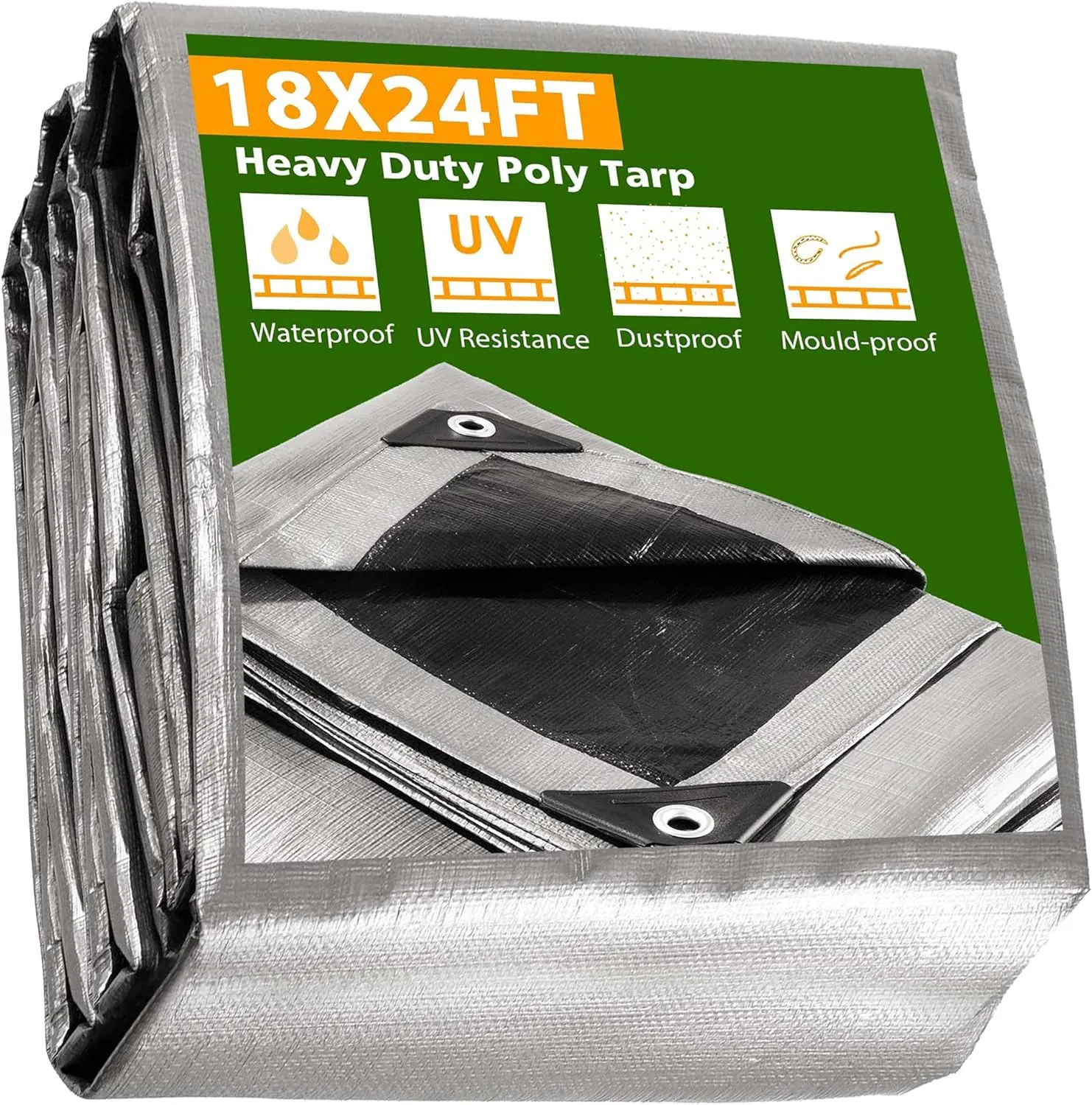 Yescom 18x24Ft 14 Mil Heavy Duty Reinforced Poly Tarp Reversible Waterproof Tarpaulin Ground Sheet Cover Reversible Silver Black Tarps