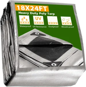 Yescom 18x24Ft 14 Mil Heavy Duty Reinforced Poly Tarp Reversible Waterproof Tarpaulin Ground Sheet Cover Reversible Silver Black Tarps
