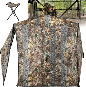 YITAHOME 360 See Through Ground Blind for Deer Hunting, 2-3 & 3-4 Person Pop-up With Tri-Leg Chair, Silent Magnetic Zipper Door and Carrying Bag