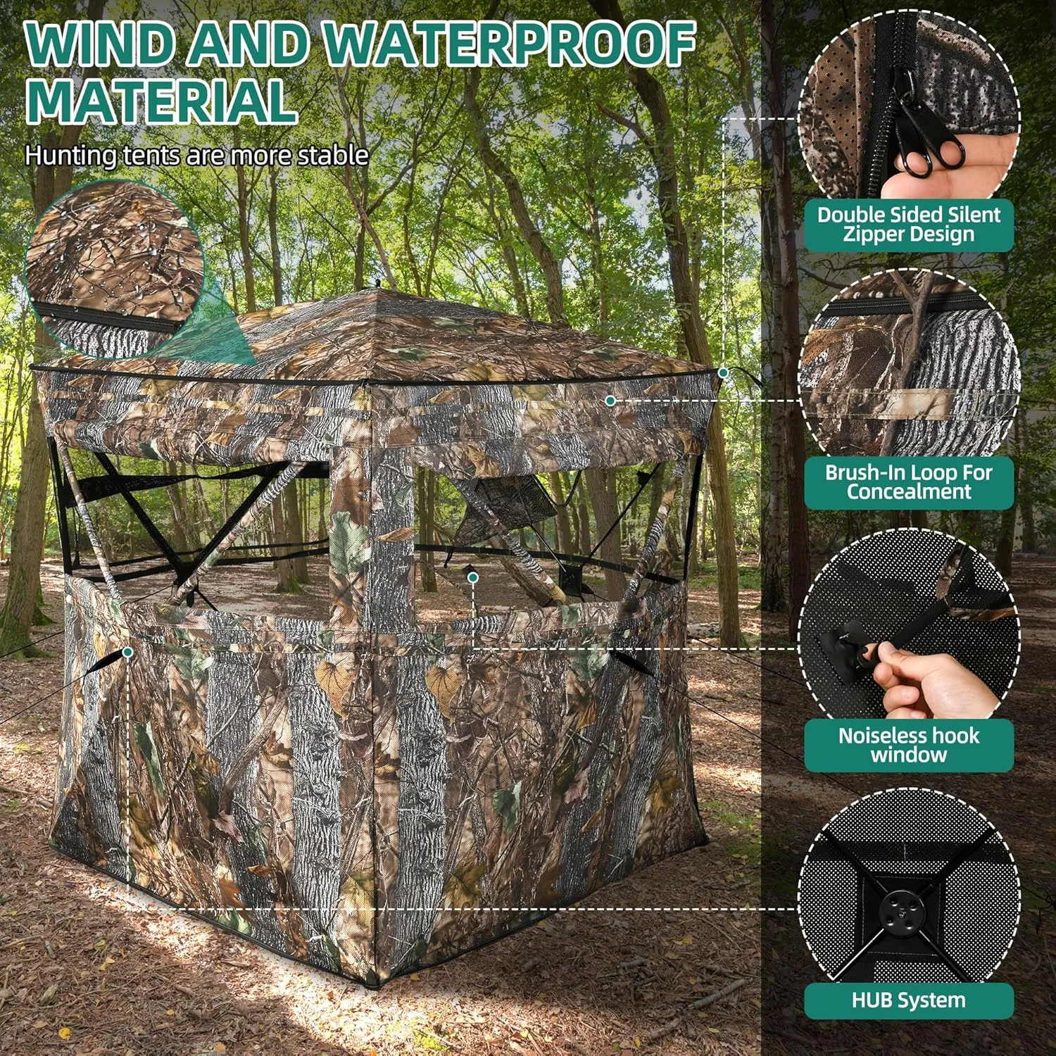 YITAHOME 360 See Through Ground Blind for Deer Hunting, 2-3 & 3-4 Person Pop-up With Tri-Leg Chair, Silent Magnetic Zipper Door and Carrying Bag