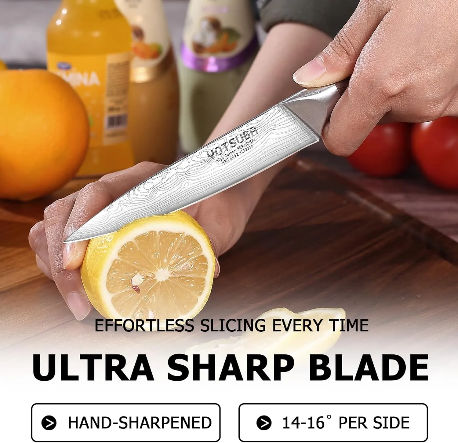 YOTSUBA Utility Knife,5" Petty Kitchen Knife, Forged High Carbon German Steel Full Tang & Razor Sharp Ergonomic Handle Design