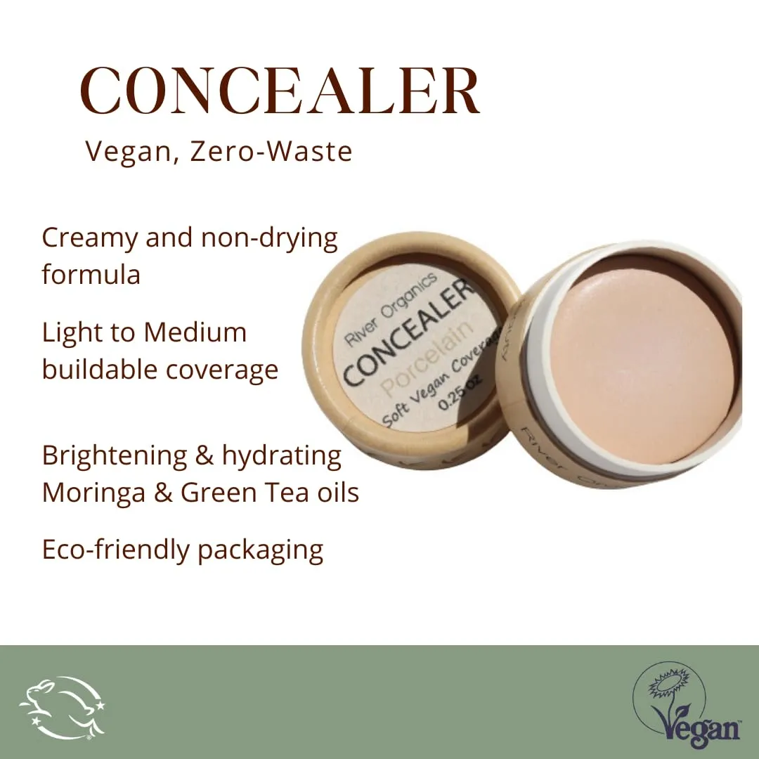 Zero-Waste Concealer | Gentle Sensitivei Skin Toxic-Free Formula | Vegan & Eco-friendly Compostable Jar | Under-eye and Uneven Skin-tone coverage (Porcelain) 0.25 oz