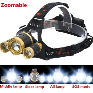 Zoomable 10000LM Zoom 3x XM-L T6 Headlamp High Power LED Headlight 4Mode Head Torch light by 18650 battery