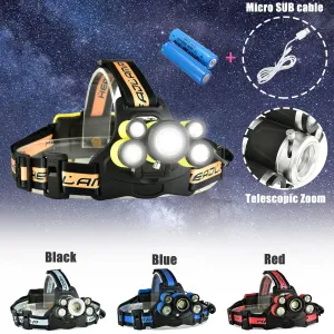 Zoomable Headlight 3*T6 2*Q5 LED Head Lamp USB Rechargeable Flashlight Torch Head Light Fishing Lanterna Use 18650 Battery