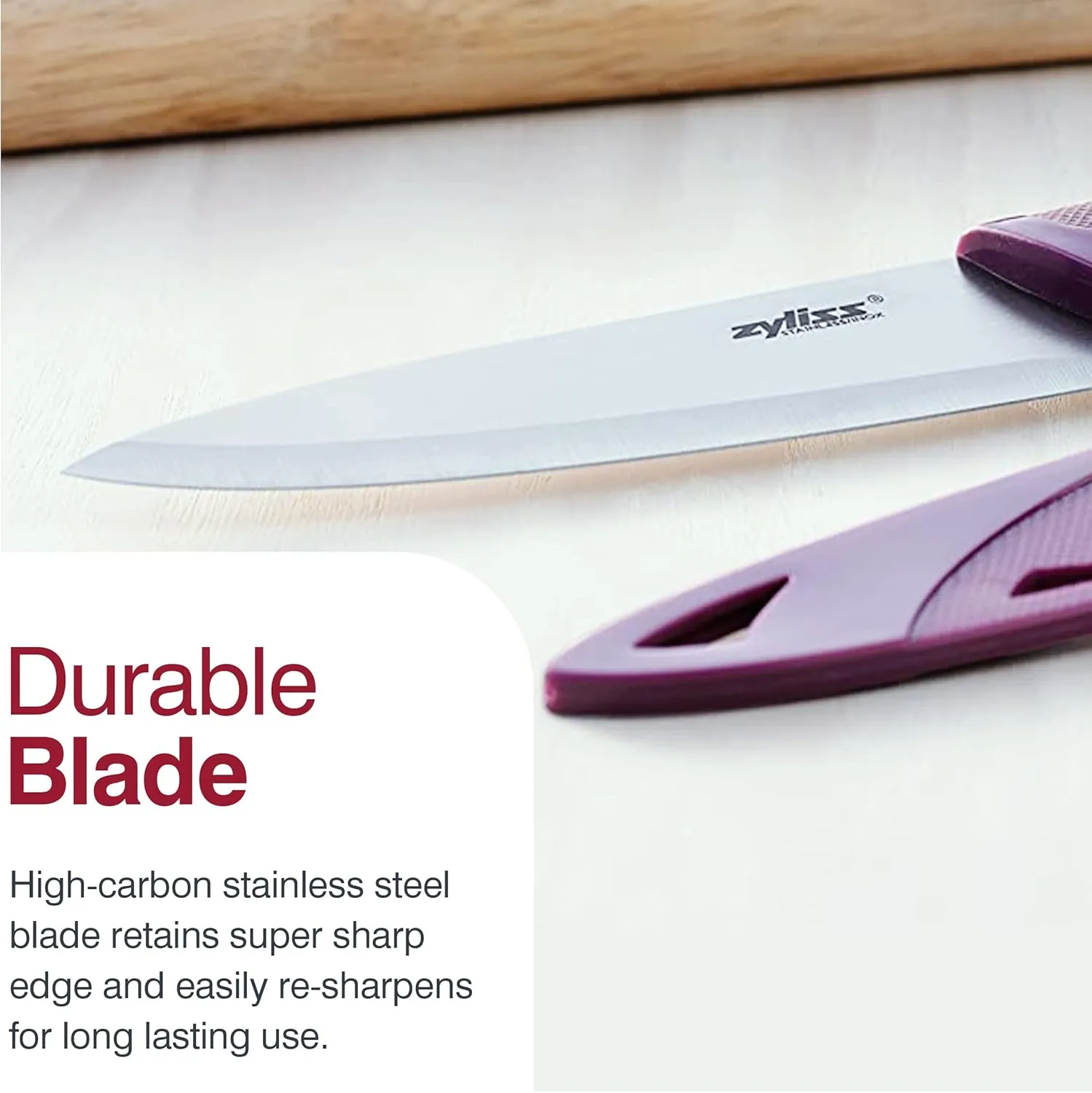 Zyliss Utility Knife with Sheath Cover - Precision Knife for Cutting & Slicing - Paring Knife for Meat, Fruits & Vegetables - Culinary Kitchen Knife - 5.5" Carbon Stainless Steel Blade - Purple
